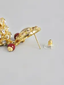 Peora Gold-Plated Maroon Kundan Pearl Choker Necklace Jewellery Set