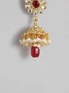 Peora Maroon Gold-Plated Kundan Choker Necklace Earring Jewellery Set