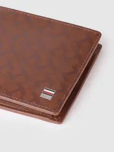 Tommy Hilfiger Men Tan Brown Printed Leather Two Fold Wallet