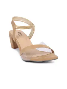 TWIN TOES Women Cream-Coloured Velvet Block Sandals