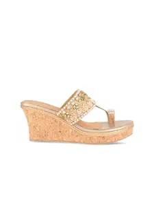 Rocia Rose Gold Embellished Ethnic Wedge Heels