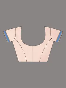 Charukriti Cream-Coloured & Blue Woven Design Pure Cotton Saree