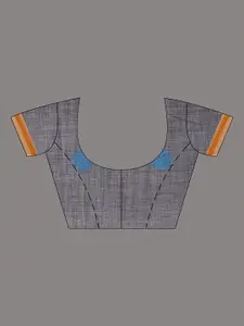 Charukriti Grey & Blue Woven Design Pure Cotton Saree