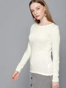 Tokyo Talkies Women White Solid Fitted Top