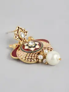 Golden Peacock Maroon & Gold-Toned Peacock Shaped Drop Earrings