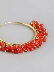 Golden Peacock Orange & Gold-Toned Circular Hoop Earrings