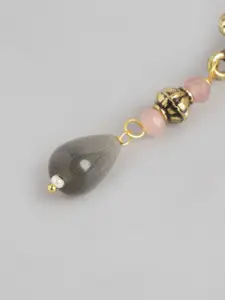 Golden Peacock Women Gold-Toned & Grey Beaded Necklace & Earrings