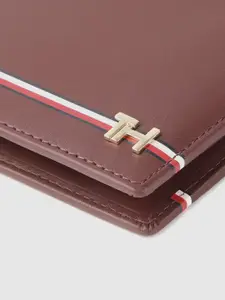 Tommy Hilfiger Men Brown Striped Leather Two Fold Wallet