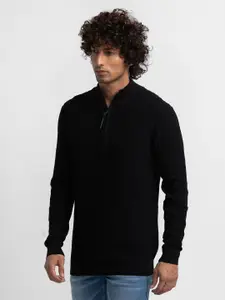 SPYKAR Pure Cotton Mock Collar Cable Knit Pullover Sweater