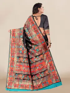 VAIRAGEE Black & Red Floral Banarasi Saree
