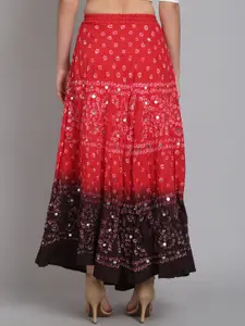 SOUNDARYA Women Red Printed Pure Cotton Long Skirt