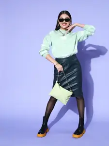 Berrylush Women Enchanting Sea Green Geometric Knits Bits Sweater