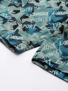 The Indian Garage Co Men Grey & Green Printed Slim Fit Denim Shorts