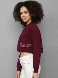 Allen Solly Woman Women Maroon Cotton Crop Sweatshirt