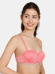 Zivame Women Pink Geometric Underwired Lightly Padded Bra