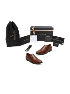 LOUIS STITCH Men Brown Solid Leather Formal Slip-On Shoes