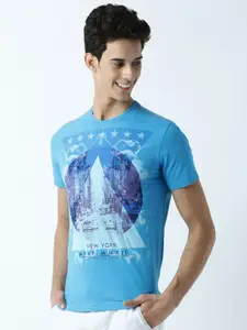 Huetrap Men Turquoise Blue Printed T-shirt