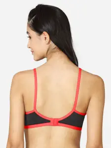 VStar Grey Melange & Red Double Layered Contrast Tape T-shirt Bra ME-B-BLACKMELANGERED