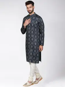 KISAH Men Navy Blue Ethnic Motifs Printed Kurta