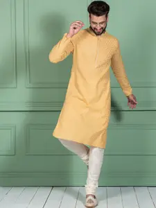 KISAH Men Yellow Embellished Mirror Work Kurta