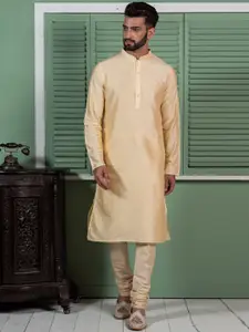 KISAH Men Orange Kurta with Churidar With Nehru Jacket