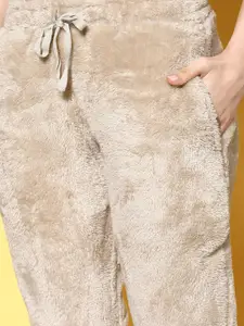 Sweet Dreams Women Beige Solid Plush Lush Night Suit