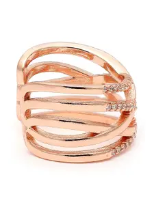 KARATCART Rose Gold-Plated Rose Gold Toned AD Studded Adjustable Finger Ring