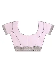 kasee Pink & Silver-Toned Floral Embroidered Net Heavy Work Saree