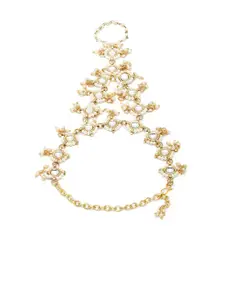 OOMPH Women Gold-Toned & White Kundan Ring Bracelet