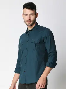 Pepe Jeans Men Teal Solid Casual Shirt