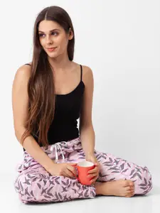 FashionRack Women Pink Printed Mid-Rise Cotton Lounge Pant