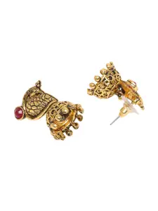 OOMPH Red Peacock Shaped Jhumkas Earrings
