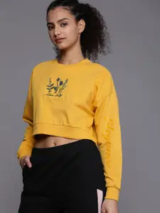 Allen Solly Woman Allen Solly Women Yellow Floral Embroidered Pure Cotton Crop Sweatshirt