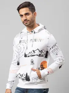 Being Human Men White Printed Hooded Pullover Sweatshirt