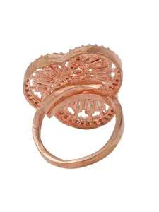 Bhana Fashion Rose Gold-Plated White AD Studded Adjustable Finger Ring