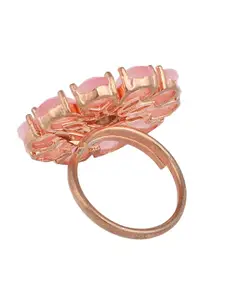 Bhana Fashion Women Gold-Plated Pink & White AD-Studded Handcrafted Adjustable Finger Ring