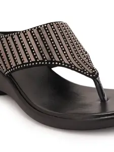Style Shoes Black Embellished Wedge Sandals