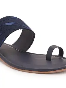 Style Shoes Women Blue Printed Ethnic One Toe Flats