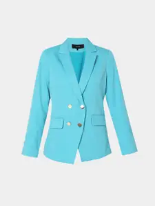 Vero Moda Women Blue Solid Double-Breasted Casual Blazer
