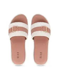 ELLE Women White & Peach Synthetic Open Toe Flats
