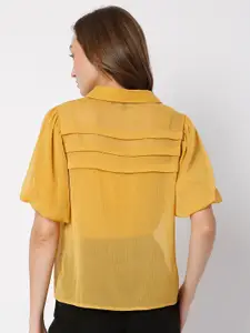 Vero Moda Women Gold Solid Polyester Regular Casual Shirt