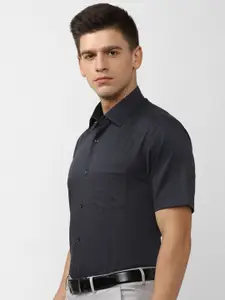 Van Heusen Men Navy Blue Printed Cotton Slim Fit Formal Shirt