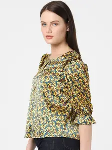 Vero Moda Teal & Yellow Floral Printed Top