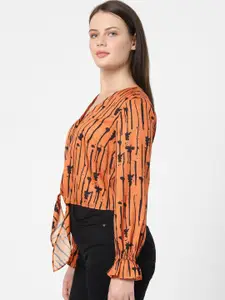 Vero Moda Women Orange & Black Printed Top