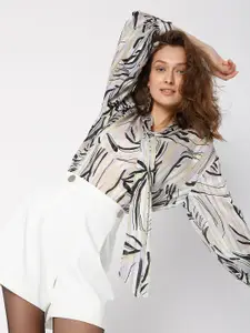 Vero Moda White & Black Print Tie-Up Neck Top