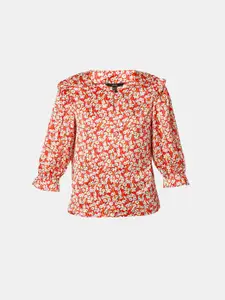 Vero Moda Orange Floral Print Ruffles Top