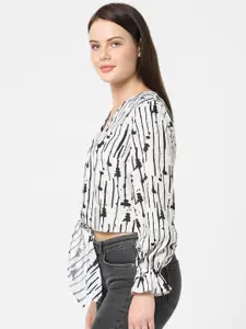 Vero Moda White Abstract Print Bishop Sleeves Crop Top