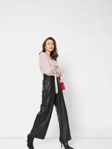 Vero Moda Pink Tie-Up Neck Bishop Sleeves Top