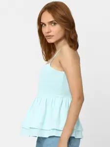 Vero Moda Blue Smocked Peplum Top