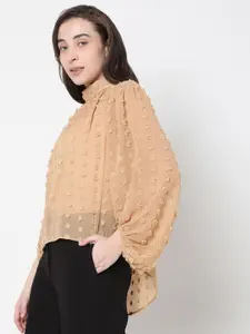 Vero Moda Taupe Bishop Sleeves Self Design Top